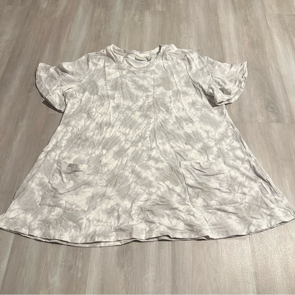 Logo Lounge Gray White Tye Dye Flutter Sleeve Tunic Top Sz L